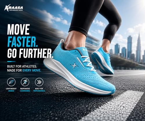 Image of Kraasa Men's Running Shoes | Breathable Mesh Upper | Lightweight Phylon Sole | Cushioned EVA Insole | Comfortable Sports & Casual Sneakers for Gym, Walking & Daily Use