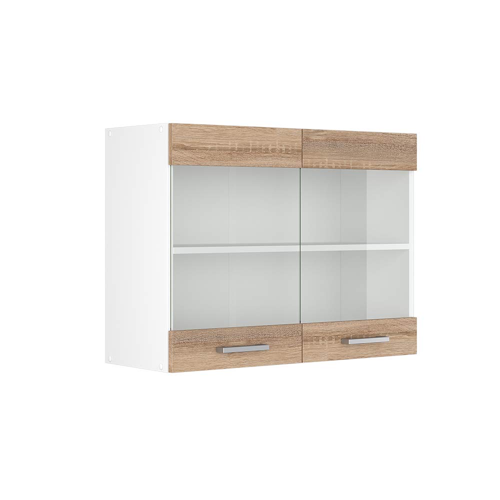 Vicco Glass kitchen cabinet Raul, Sonoma, 80 cm, for flexible combination within modular kitchen systems