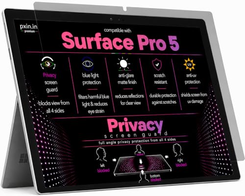 Image of Pxin 360 Pro Privacy Screen guard compatible with Surface Pro 5 | Anti Glare | Anti UV | Anti Blue | Anti Reflection | Privacy Filter | Unbreakable Build