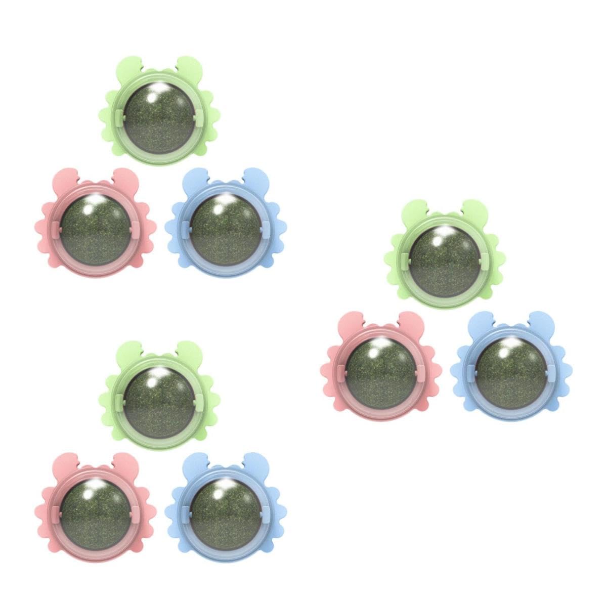POPETPOP 9pièces Jouets à Lécher pour Chats Boules Interactives Cataire Nettoyage des Dents Et Éveil De Appétit Jouets Rotatifs pour Chats Autocollants Inclus