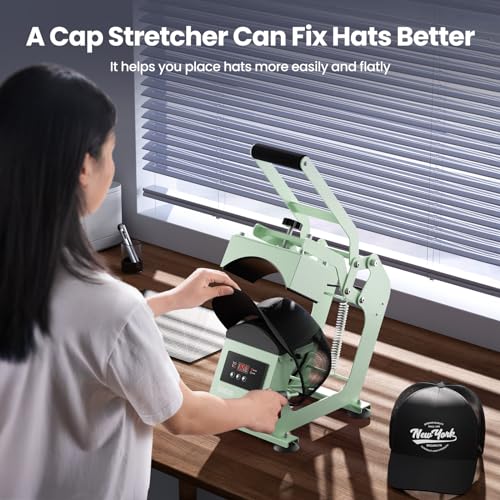 Hat Press Heat Machine for Caps with 2 Platens, Precise Temp&Timer Control, Hat Heat Press with Timer Auto Starter, Sublimation Hat Press for Trucker Hat & Iron on Vinyl, Heat Transfer (Light Green)