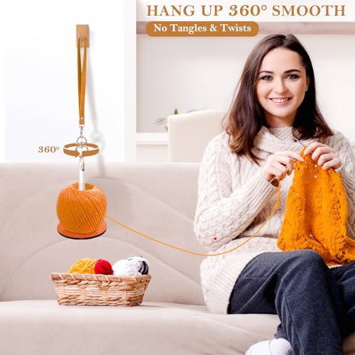 Image of 2 Pack Portable Wrist Yarn Holder, Crochet Holder,with 2 Replace Wrist Strap and MINI Screwdriver, Hanging Yarn Spinner for Crocheting and Knitting,Knitting Gift for Craft Lovers(Orange+Blue)