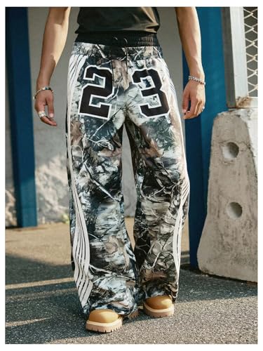 Verdusa Men's Camo Baggy Pants Wide Leg Striped Oversized Pants with Pockets3