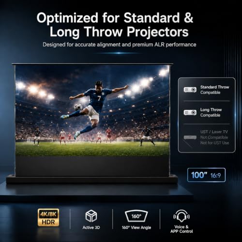 Image of IN&VI 100 inch Motorized ALR Projector Screen Floor Rising Standard /Long Throw | Anti Light Daylight Automatic Electric Movie Black Indoor Screen Pull Up 4K /8K Ultra HD Active 3D(16:9) Wrinkle-free