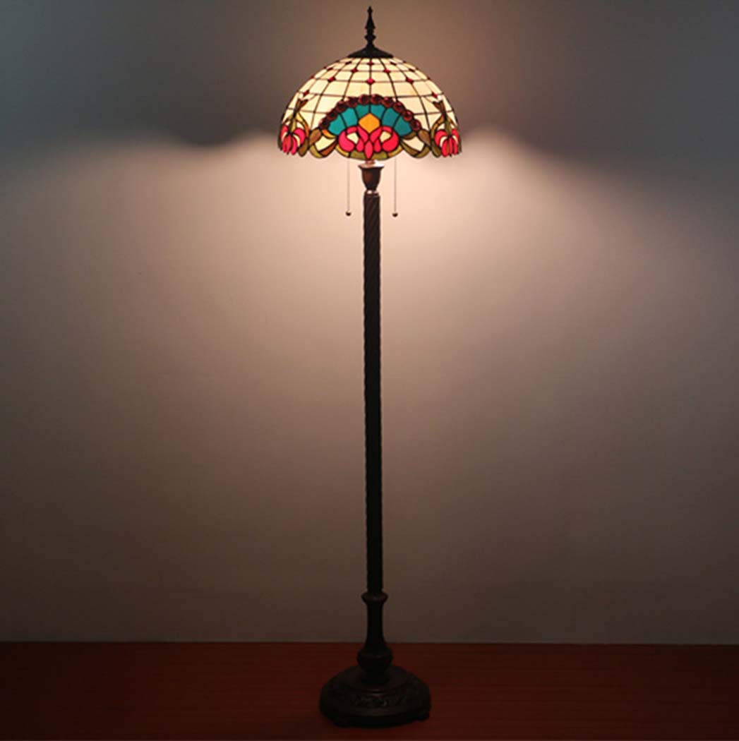 IUokLU 16-Inch Baroque Tiffany Style Floor Lamp for Bedroom Lamp Living Room Lamps with Stained Glass Vintage Floor Standing Lamp Lighting,Zipper Switch,E27*2,B (B)