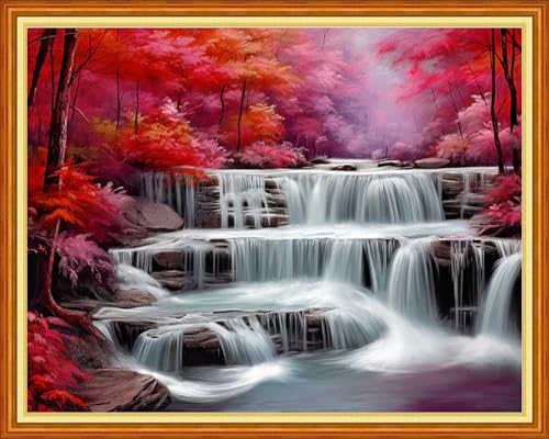 Image of Dooxvey Cross Stitch Kits for Adults Stamped Full Range of Embroidery Starter Kits for Beginners 11CT Printed Cross Stitch Patterns Needlepoint Kits Stamped Crossstitching-Waterfall 16x20 inch
