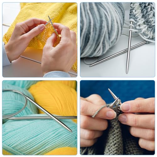 Image of HASTHIP 39 Inches Knitting Circular Needles 9Pcs Stainless Steel Circular Needles 2.5-10mm Assorted Sized Circular Needles with Etched Size Marks Multi Use Knitting Needles for Hat, Sweater, Carpet