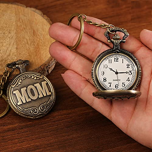 Image of AUGEN Pocket Watch Metal Keychain Mom Retro Vintage for Gifting With Key Ring Anti-Rust (Pack Of 1)