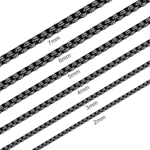 Giftall Black Stainless Steel Chain Necklace for Men 2 MM Square Rolo Chains Round Box Chain Necklace for Women 24 Inches