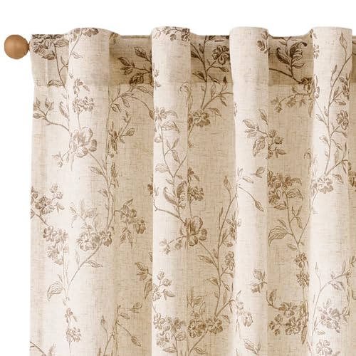 Lazzzy Taupe Floral Linen Light Filtering Curtains