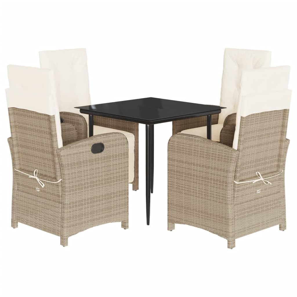 KCCKOM Garden Furniture Set 5 Piece Patio Dining Set with Cushions Beige Poly Rattan