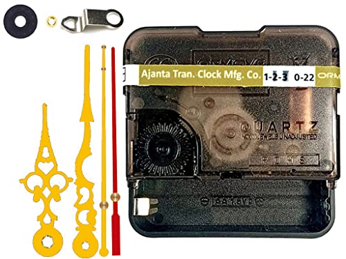 Image of Ajanja Mfg. Quartz Machine for Big Size Wall Clock,Battery Operated,Clock Movement Machine with Needles and Hook 12 MM (100% Made in India) (Gold,Red 2)