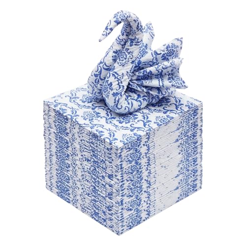 Blue Floral Cocktail Napkins For Wedding Party Birthday With 2 Layers, Paper Luncheon Napkin, 13x13 Inch (20)