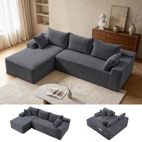 Image of 106.3 inch L Shaped Boneless Sectional Corduroy Couches for Living Room(Gray)