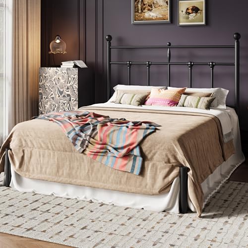 Image of SHA CERLIN Full Size Metal Platform Bed Frame with Victorian Vintage Headboard /Under Bed Storage /No Box Spring Needed /Easy Assembly /Noise Free /Mattress Foundation /Black