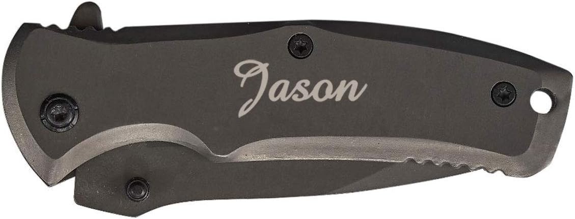 Visol Personalized Pendragon Small Gunmetal Pocket Knife with Free Laser Engraving ([C] Fonts)