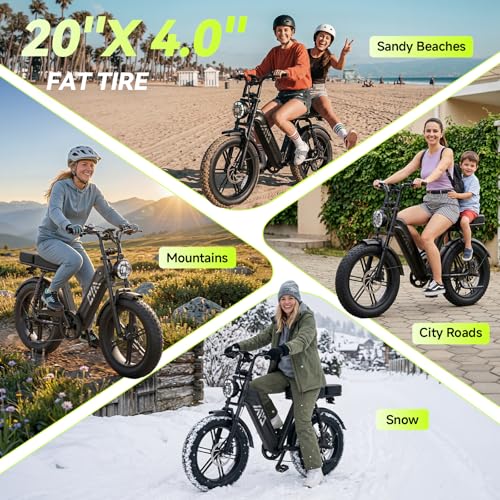 Image of Electric Bike for Adults,20 inchx4 inch Fat Tires Retro Ebike, Range 65Miles | Peak 1500W Motor,48V 15Ah Removable Battery,Full Suspension E Bike for for City Commuting,Off-Road