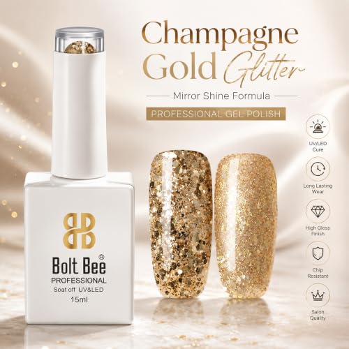 Image of BOLT BEE 15ML Gel Nail Polish 1Pc Clear Pink Glitter Nail Polish Soak Off UV LED Nail Gel Polish Nail Art Starter Manicure Salon DIY at Home, 0.5 OZ (1) (101)
