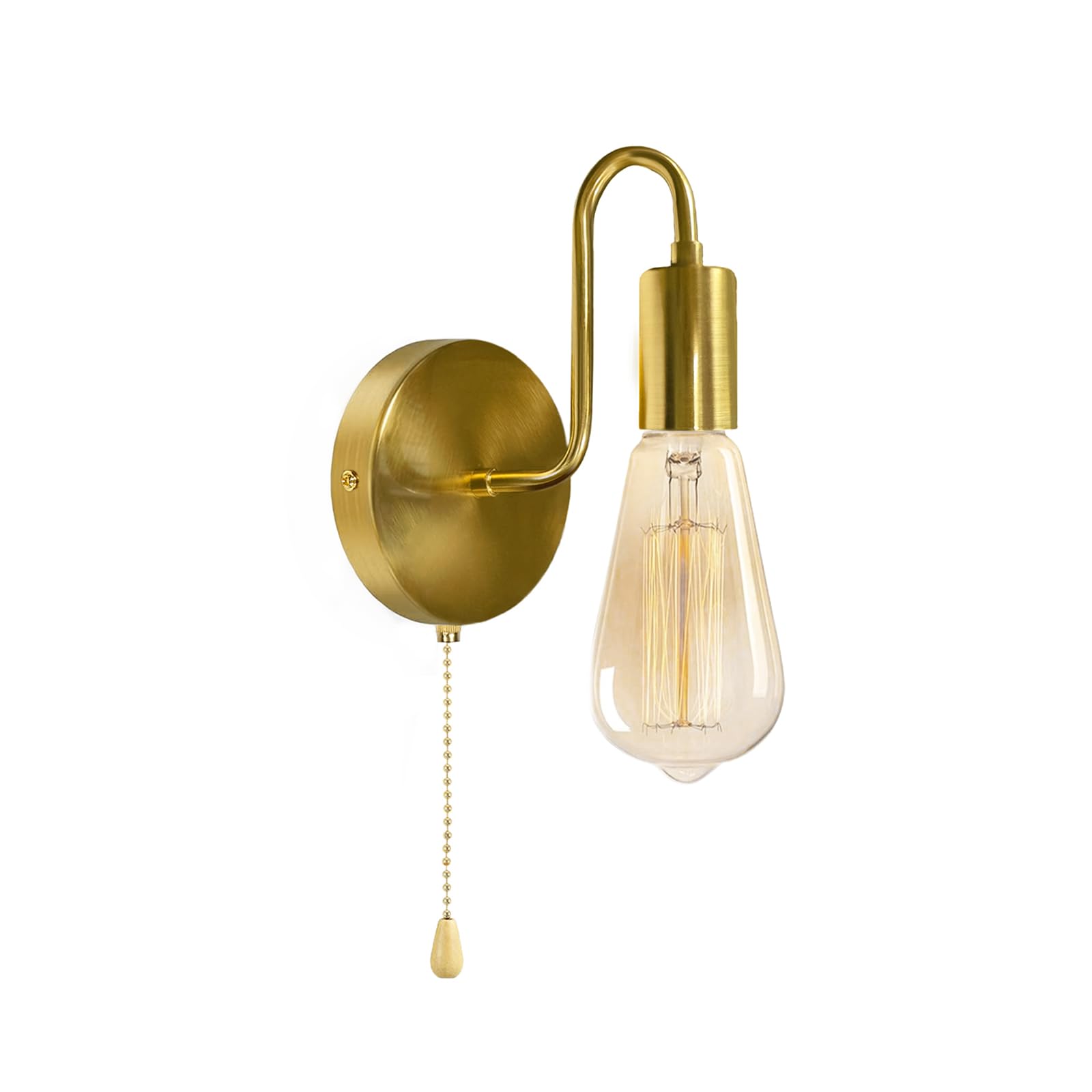 JZCDR Gold Wall Light with Switch Indoor E27 Metal Wall Lamp with Pull Switch Vintage Lamp with Switch Wall for Hallway Living Room Bedroom (Bulb Not Included) — image 1