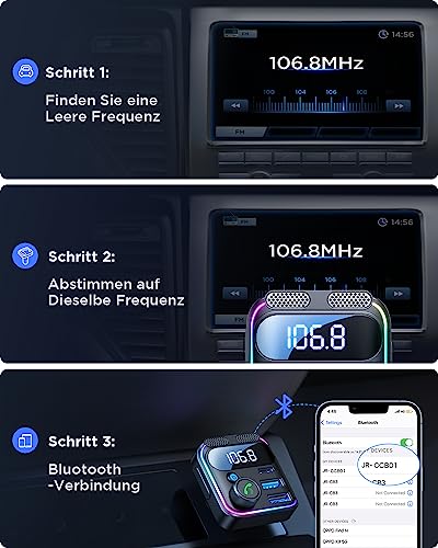 JOYROOM 81W Bluetooth Adapter Auto, 45W PD & Bass Hi-Fi Stereo, 36W QC3.0 & Freisprechanlage,...