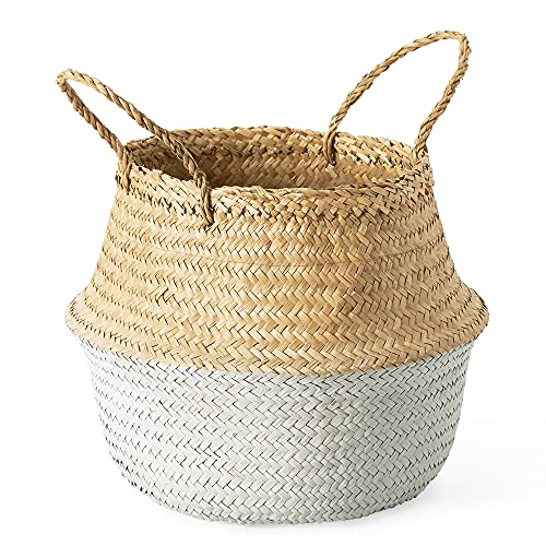 Artera-Woven-Seagrass-Plant-Basket-Wicker-Belly-Basket-Planter-Indoor-with-Plastic-Liner-and-Handles-Natural-Plant-Pot-for-Fiddle-Leaf-Fig-Tree-Snake-Plant-Small-Natural-Beige