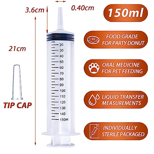 150Ml Large Syringes For Liquid, Oral, Scientific Labs, Measurement, Dispensing, With Cap- 3 Pack 150 Ml Syringe #TOP1