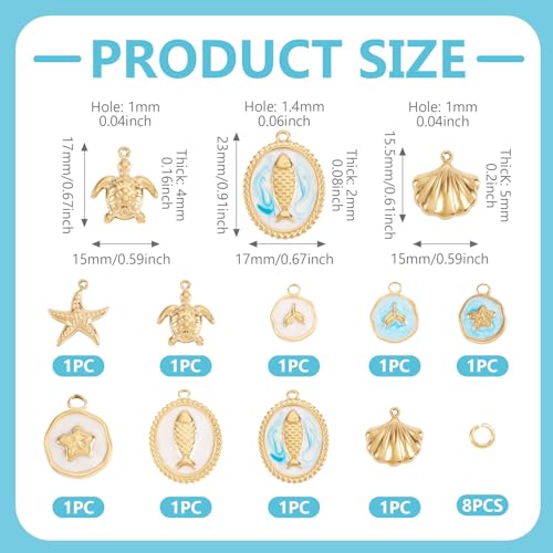 Image of Craftdady Golden Enamel Ocean Animals Pendants Stainless Steel Summer Sea Charms with Jump Ring for Jewelry Making Crafting Necklaces Bracelets Earrings Keychains