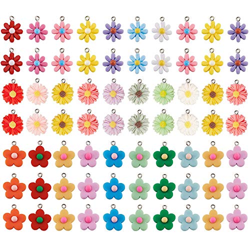 70 PCS Colorful Flower Pendant Charms Resin Daisy Flower Pendant Gummy Charms Beads Floral Dangle Beads for Earring Bracelet DIY Jewelry Making Pendants,3 Styles
