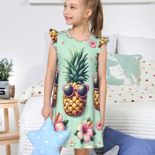 Augenstern Flutter Sleeve Nightgown Pajama Gown Pineapple-With-Glasses-Floral Easy Pull-On Sleepwear Nightdress4