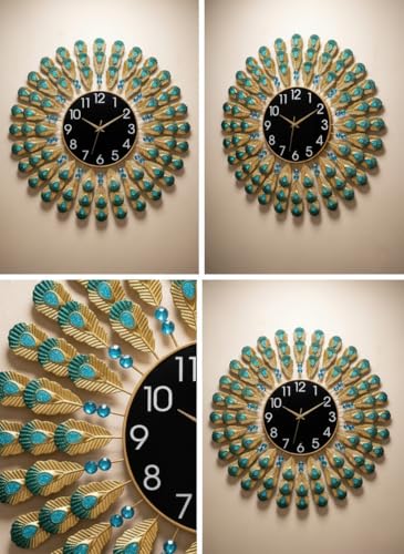 Image of RECTITUDE Large Silent Wall Clocks, Modern, Battery Operated, Non-Ticking for Bedroom Office Kitchen Home Metal Glass Decoration, Quartz Wall Watch for Indoor House, Living Room (Luxury Clock)