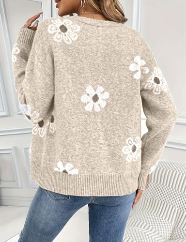 Image of IDEALSANXUN Womens Daisy Sweater Cardigan Fall Winter Button Down Flower Floral Sweaters