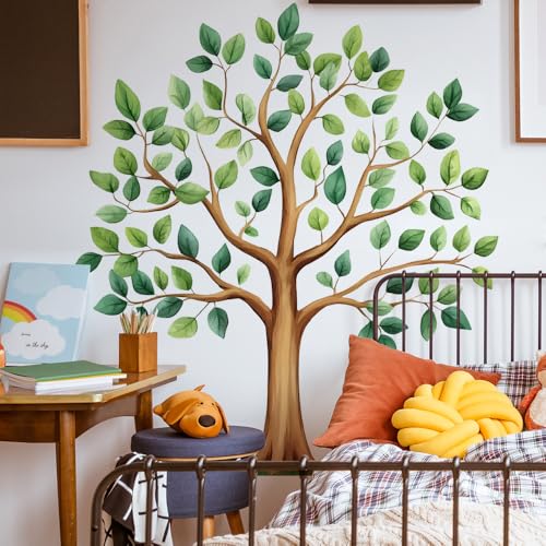 Mirabuy Large Green Tree Wall Decals Watercolor Green Plant Tree Wall Stickers for Kids Bedroom Nursery Living Room Home Wall Decor 39.4 x 43.5 inches