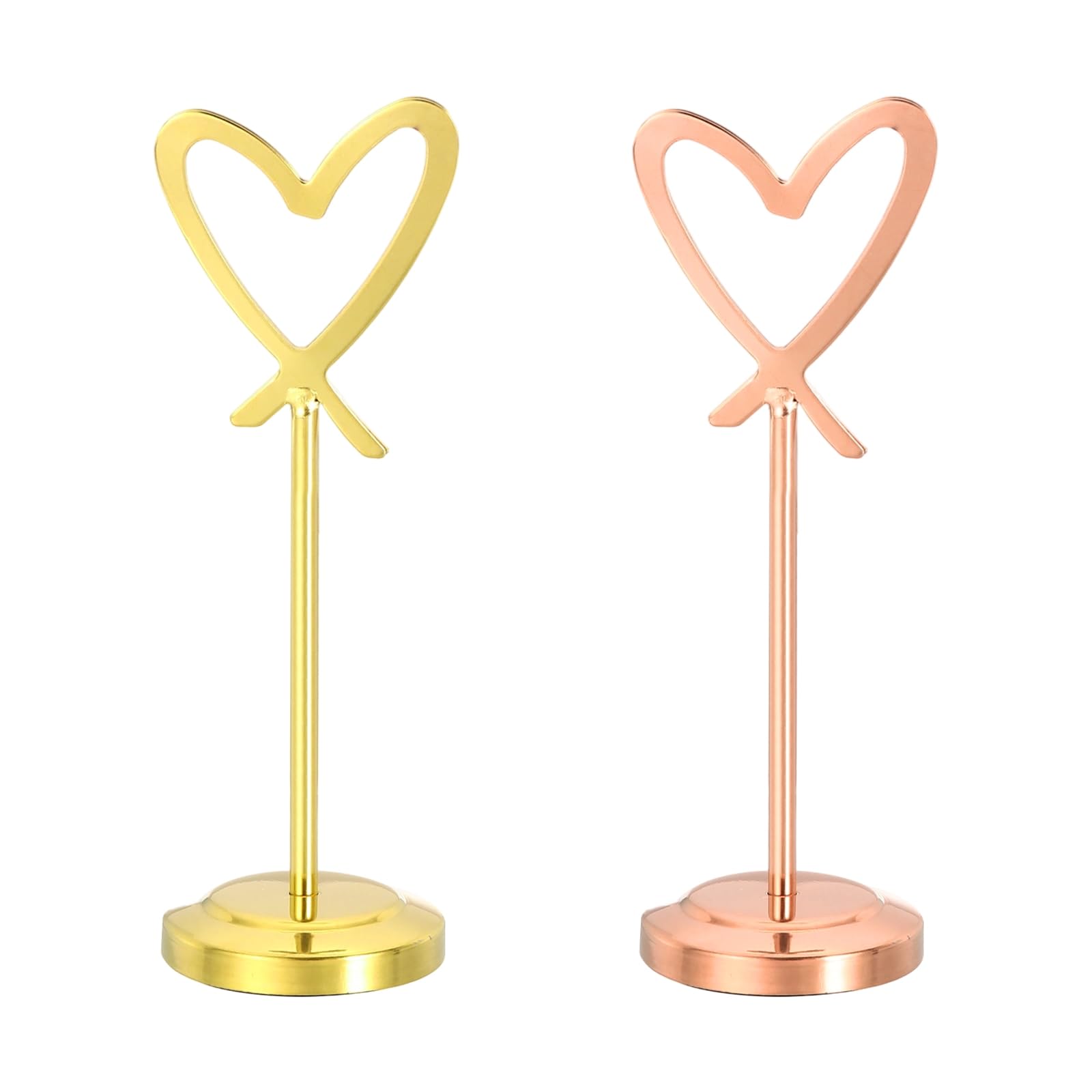 PATIKIL Stainless Steel Table Number Holder, 150 x 52 mm Mini Place Card Holders Heart-Shaped Table Sign Holders for Restaurant Hotel Cafe Wedding Party Office, Rose Gold/Gold