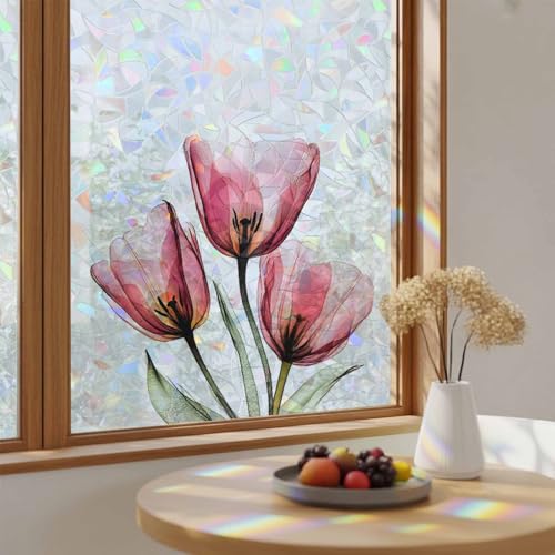 Película decorativa para ventana con patrón arcoíris 2 piezas miniatura 2