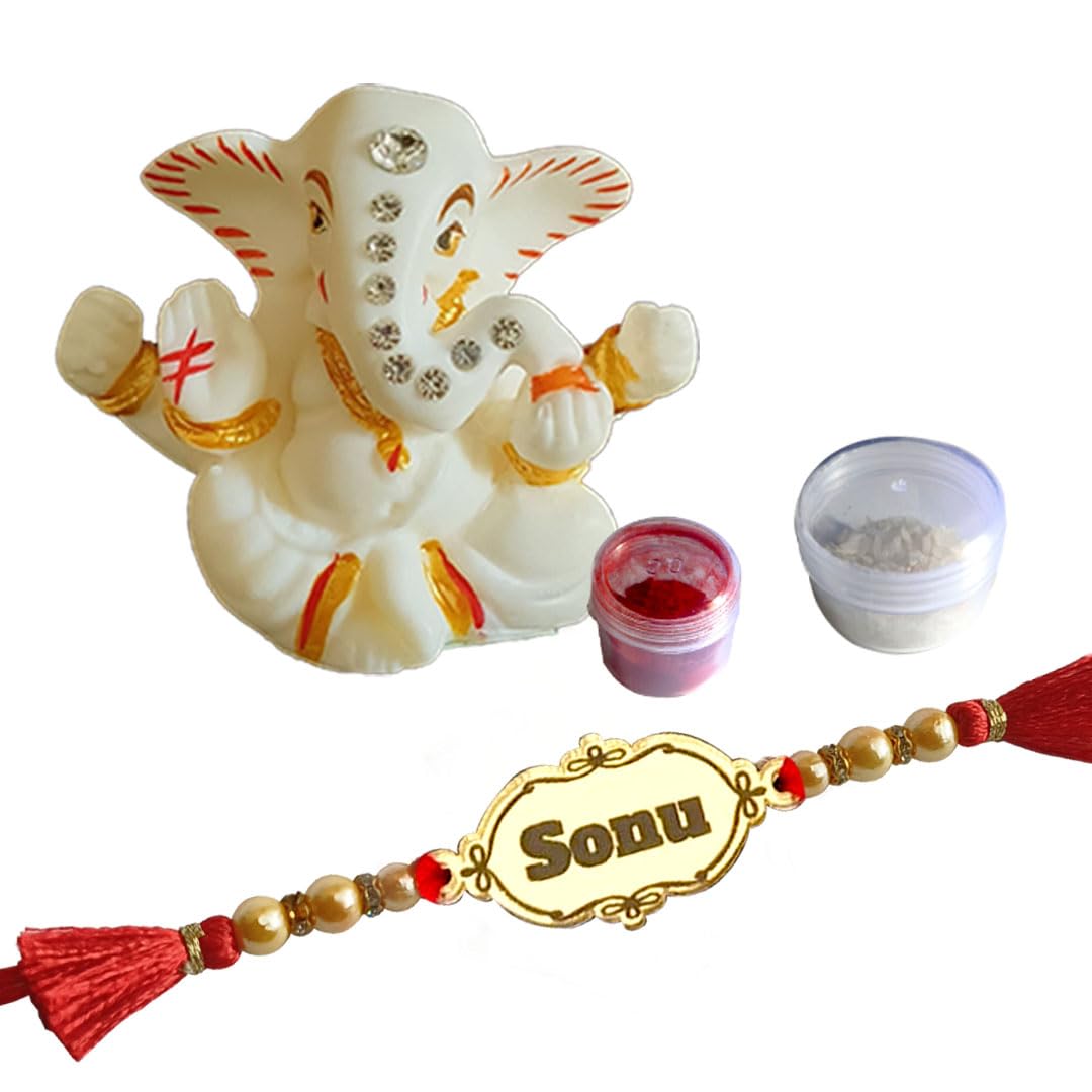 Rakhi Combo for Brother and Sister, Premium Rakhi Gift Item for Brother ,Rakhi with Ganpati Idol,Kum Kum and Akshat Rakshabandhan Gift for Bhaiya Bhabhi, name rakhi for brother combo (NAME RAKHI, 5) (B0D9MF4X3F) Amazon Price History, Amazon Price Tracker