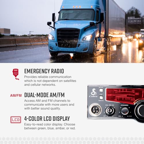 Cobra 29LX AM/FM Professional CB Radio - Emergency Radio, Travel Essentials, NOAA Weather Channels and Emergency Alert System, Selectable 4-Color LCD, Auto-Scan, Black - Image 4