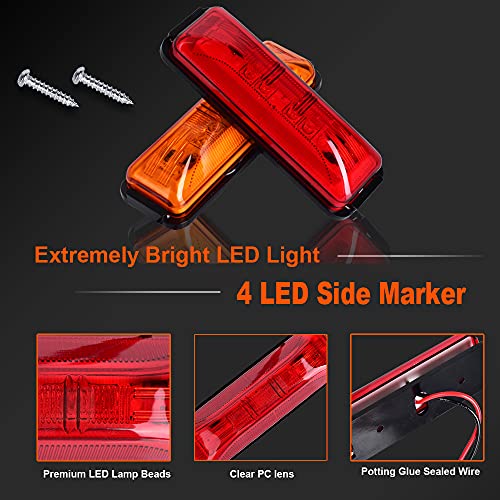 Nifeida 4Pcs 4Inch Waterproof Trailer Side Marker Light 4Led Amber/Red Clearance Lights Front Rear Surface Mount For Trailer Truck Boat Rv Camper Dc12V [2 Red & 2 Amber] #TOP2