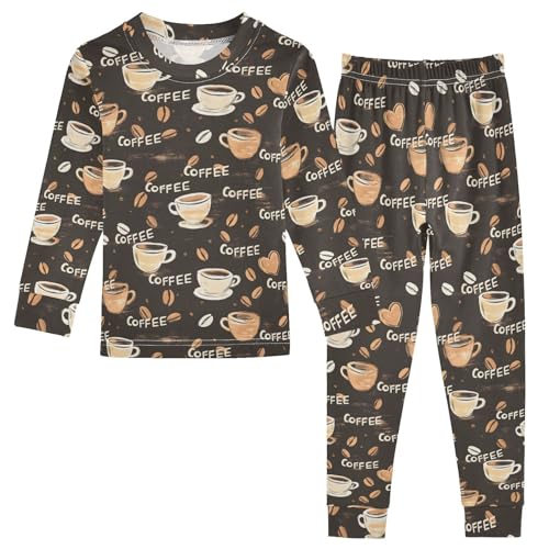 ALAZA Coffee Bean Love 2 Piece Pajama Set Long Sleeve Top and Pants Sleepwear Unisex