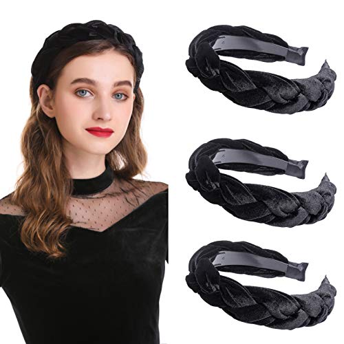 Velvet Braided Flock Padded Headband - AWAYTR Spanish Vintage Style Alice Hair band Matador Headband (black-3)