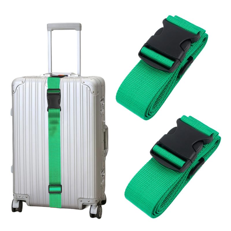 Kraptick Luggage Straps– Heavy Duty Luggage Straps for Extra Security and Easy Identification, Multi-Functional Travel Bag Strap Accessories, Easy-to-Use Luggage Strap for Suitcase (Pack of 2) (Green)-image-0
