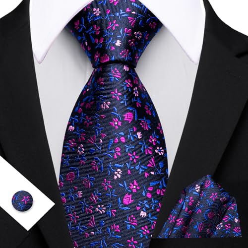 Image of Barry.Wang Ties for Men Silk Tie Sets Polka Dot Woven Necktie Pocket Square Cufflinks Business Wedding