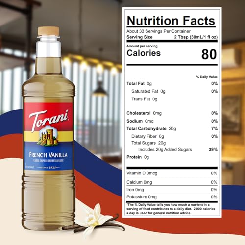 Image of Torani French Vanilla Syrup 1L with Pump Coffee Flavoring for Lattes & Drinks