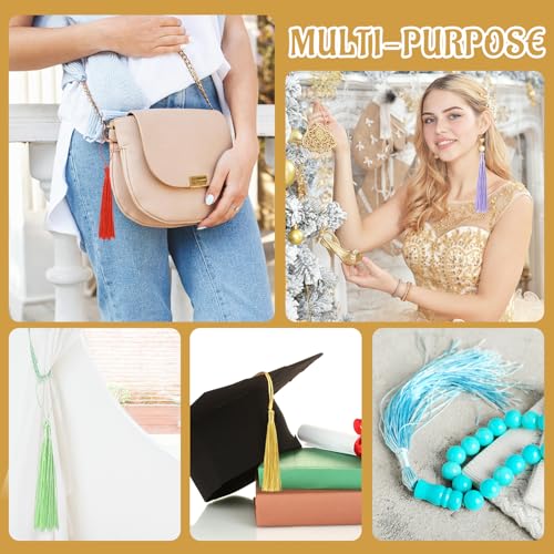 Image of 100 Pcs Bookmark Tassels Bulk Gold Soft Craft Silky Handmade Mini Tassels for Jewelry Making with Loops for DIY Craft Accessory Dress Decoration