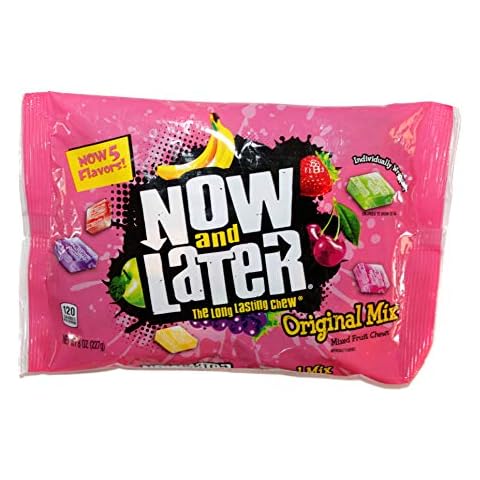 Now and Later (1) bag Original Mix Mixed Fruit Chews 5 Flavors - Apple, Banana, Strawberry, Cherry, Grape - Individually Wrapped 8 oz Cover