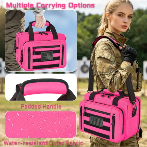 Image of Pistol Case, Gun Range Bags For 2 Pistols 6 Magazines Carrying Shooting Bag with Lockable Zipper for Shooting Range Outdoor Hunting