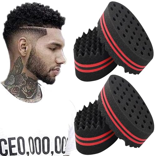 SYXLS 4 Piezas Cepillo de Esponja Para el Cabello, Cepillos de Pelo Afro Bobinas Rizos, Cepillo de Esponja de Pelo Ondulado, Cepillos de Pelo de Doble Cara, Para el Hogar y el Peluquero
