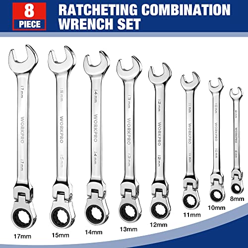 Image of WORKPRO 8-piece Ratcheting Combination Wrench Set, Metric & Polished