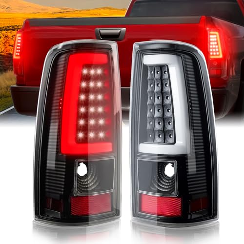 SPBREW LED Tail Lights Assembly Compatible With 2003-2006 Chevy Silverado 1500 2500 3500 Clear Lens Tail Lights Driver and Passenger Side LED Rear Brake Lamps With Bulb Inside And Wiring Harness