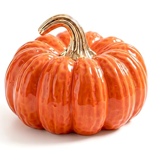 Quancru Künstliche Orange Kürbisse Keramik 20cm Große Gefälschte Halloween...