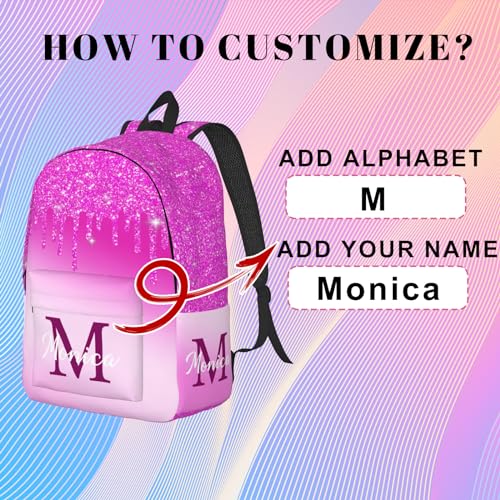 Custom Backpack for Girls Kids, Personalized Bookbag with Name, Customized Casual Unisex Daypack Bags for School Travel Work2